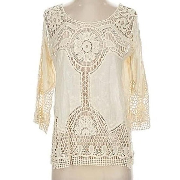 Hint or mint XL boho embroidered crochet top - Picture 1 of 8